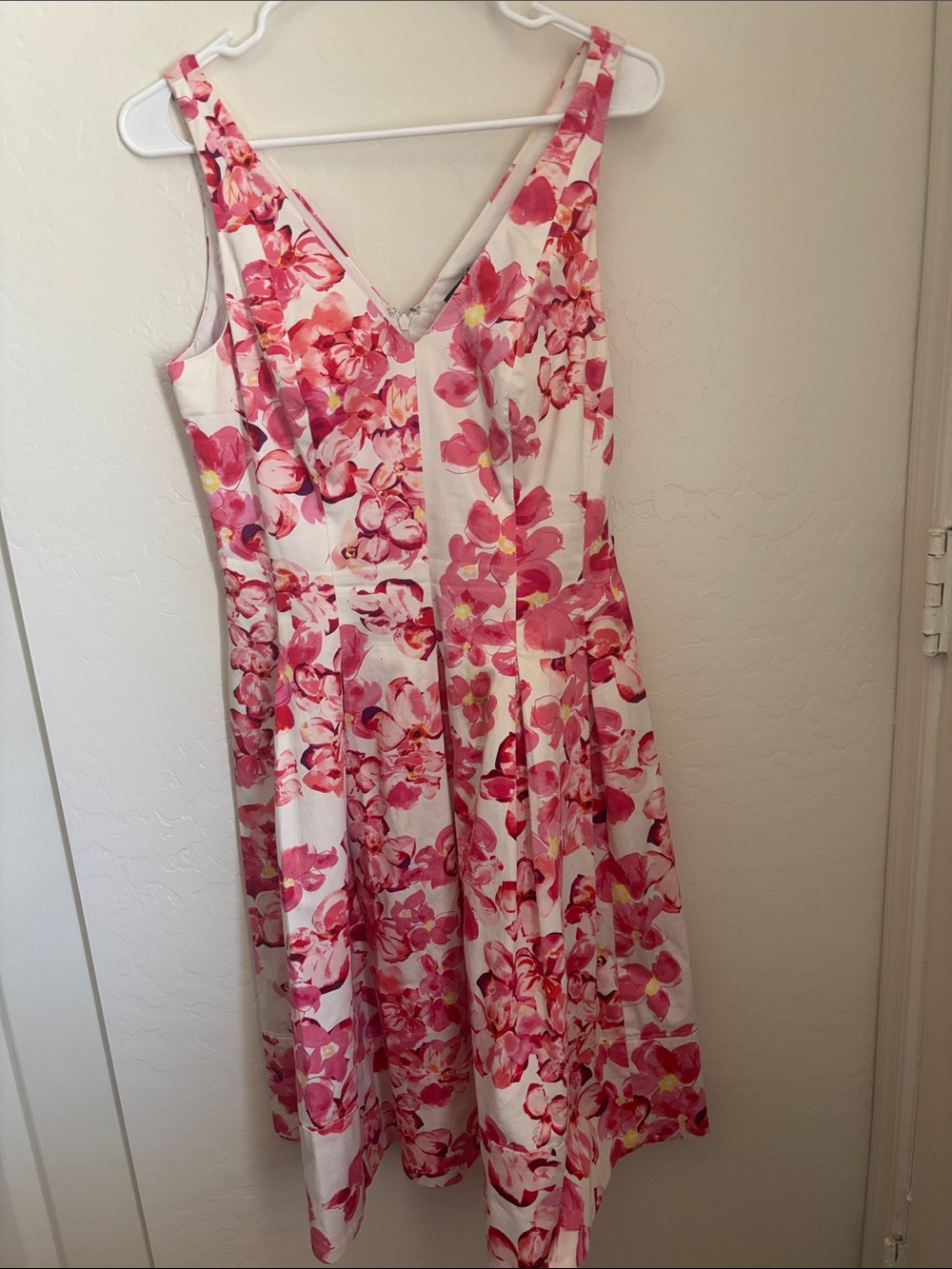 Polo by Ralph Lauren White Midi Dress with Pink Floral Print